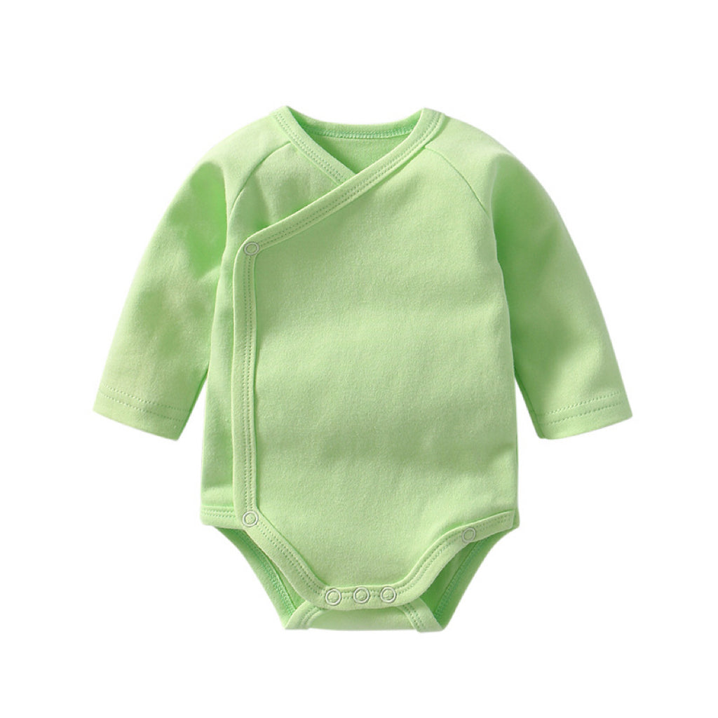Baby Multi Color Bias Placket With Slanting Button Long Sleeve Onesies