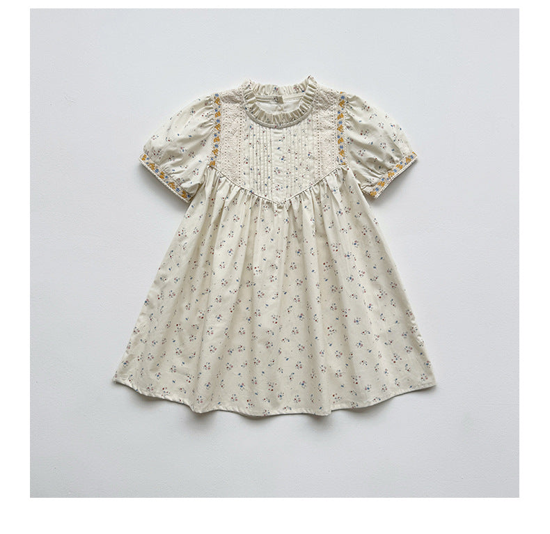 Summer Arrival Baby Kids Girls Cute Short Sleeves Flowers Pattern Printed Dress