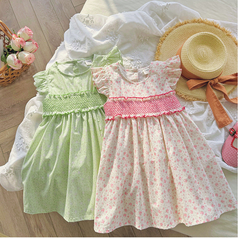 New Arrival Summer Baby Kids Girls Fly Sleeves Floral Print Dress