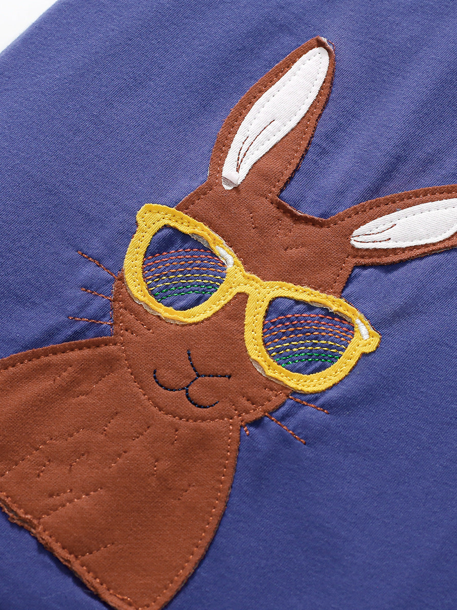 Kids’ Rabbits Cartoon Pattern Short Sleeves T-shirt in European and American Style for Summer