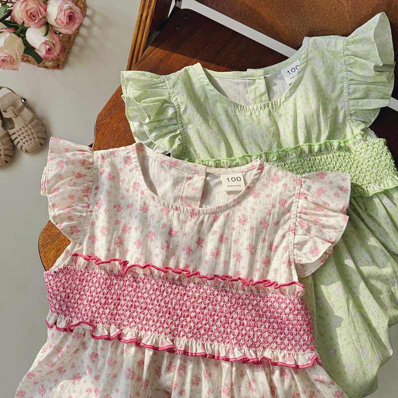 New Arrival Summer Baby Kids Girls Fly Sleeves Floral Print Dress