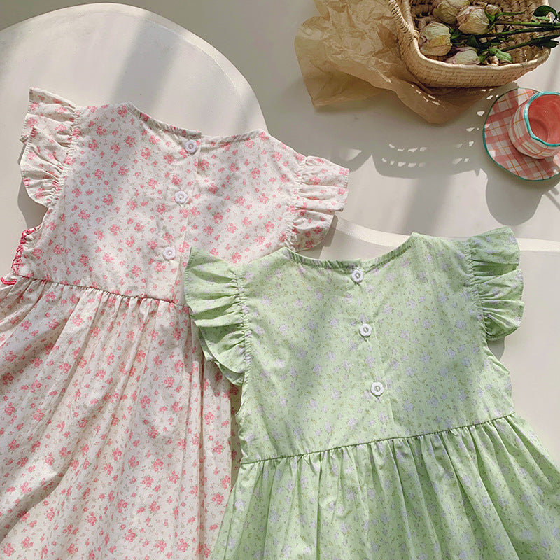 New Arrival Summer Baby Kids Girls Fly Sleeves Floral Print Dress