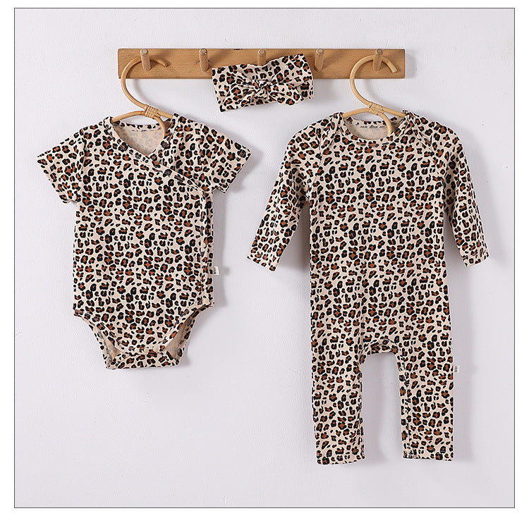 Spring Arrival Baby Unisex Long Sleeves Leopard Pattern Rompers and Onesies