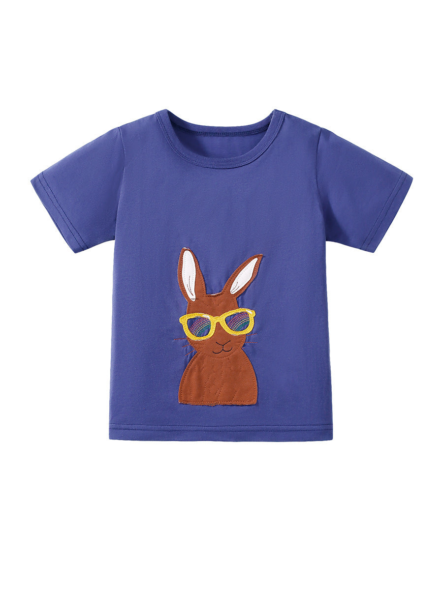Kids’ Rabbits Cartoon Pattern Short Sleeves T-shirt in European and American Style for Summer