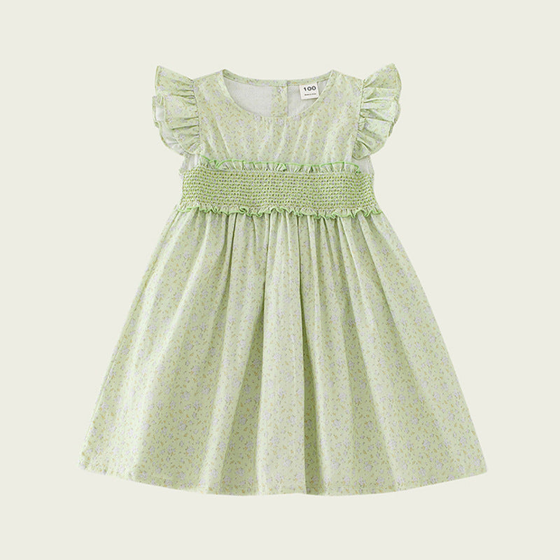 New Arrival Summer Baby Kids Girls Fly Sleeves Floral Print Dress