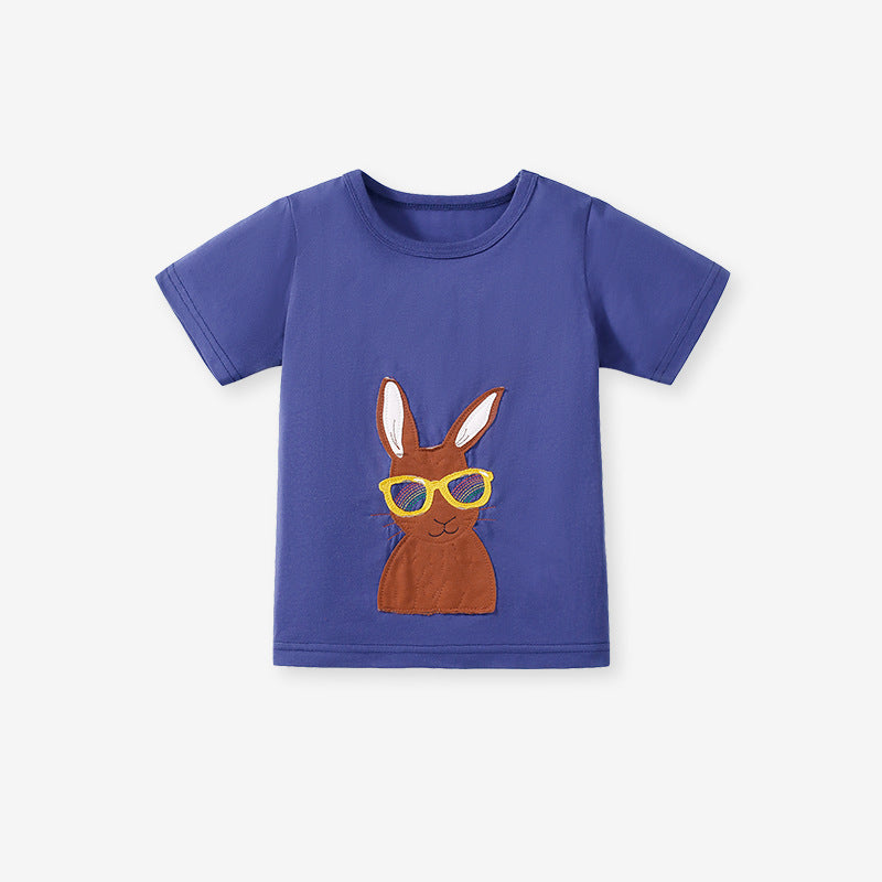 Kids’ Rabbits Cartoon Pattern Short Sleeves T-shirt in European and American Style for Summer