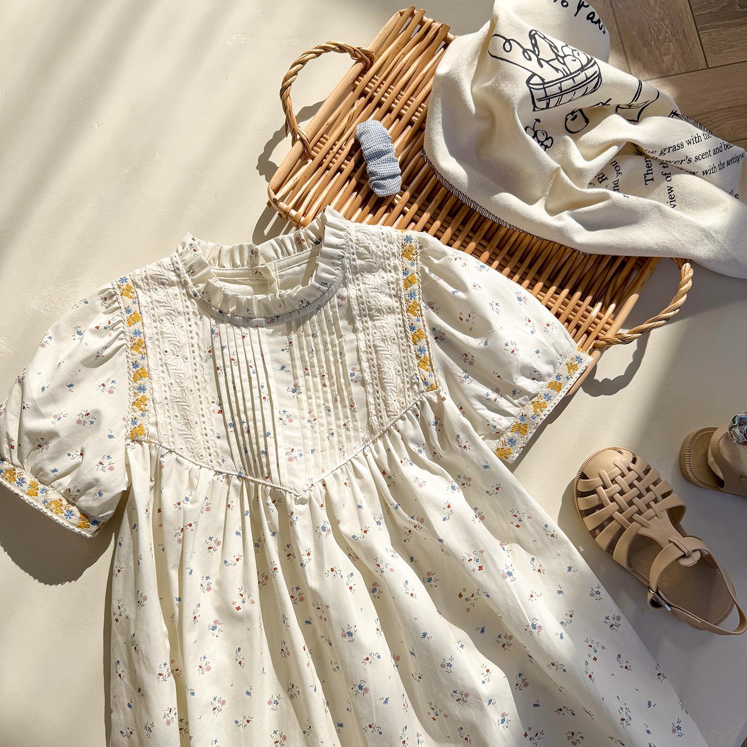 Summer Arrival Baby Kids Girls Cute Short Sleeves Flowers Pattern Printed Dress