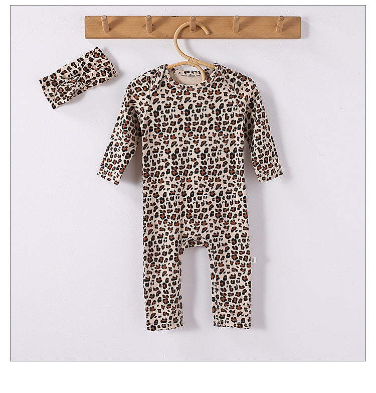 Spring Arrival Baby Unisex Long Sleeves Leopard Pattern Rompers and Onesies