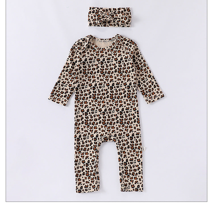 Spring Arrival Baby Unisex Long Sleeves Leopard Pattern Rompers and Onesies